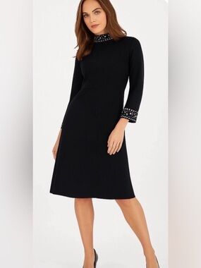 Anne Klein Women’s Black Rhinestone Embellished Sweater Dress - size XS